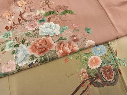 平和屋着物●訪問着　総刺繍　花車文　暈し染め　正絹　逸品　AABL1779ph