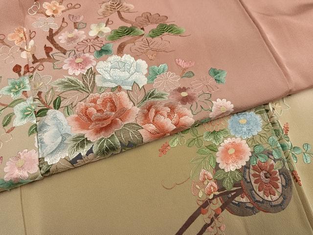 平和屋着物●訪問着　総刺繍　花車文　暈し染め　正絹　逸品　AABL1779ph