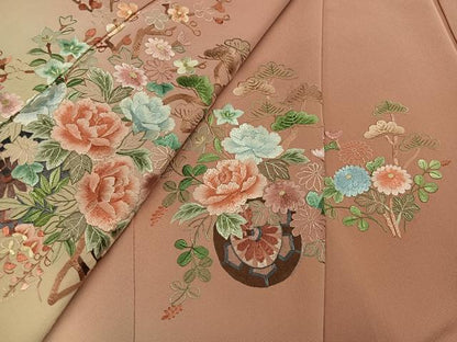 平和屋着物●訪問着　総刺繍　花車文　暈し染め　正絹　逸品　AABL1779ph