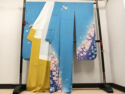平和屋着物●豪華振袖　駒刺繍　舞桜文　暈し染め　さが美扱い　正絹　逸品　AABL1780ph