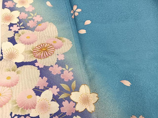 平和屋着物●豪華振袖　駒刺繍　舞桜文　暈し染め　さが美扱い　正絹　逸品　AABL1780ph