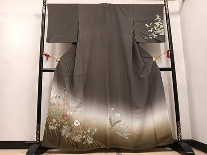 平和屋着物●二代目清次郎　手描き　訪問着　草花文　暈し染め　正絹　逸品　AABL1782ph