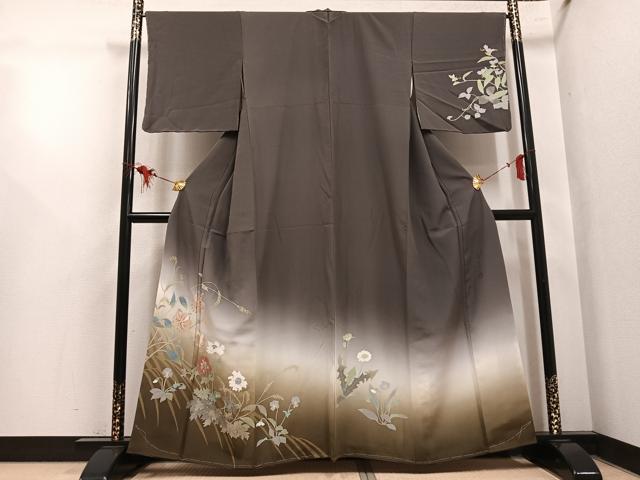 平和屋着物●二代目清次郎　手描き　訪問着　草花文　暈し染め　正絹　逸品　AABL1782ph