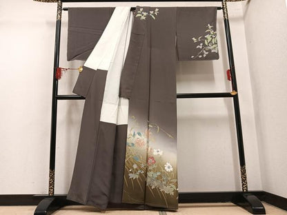平和屋着物●二代目清次郎　手描き　訪問着　草花文　暈し染め　正絹　逸品　AABL1782ph