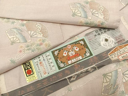 平和屋着物●本場大島紬　白大島　扇面花文　恵大島紬織物謹製　恵積五郎　証紙付き　正絹　逸品　未使用　AABL1783ph