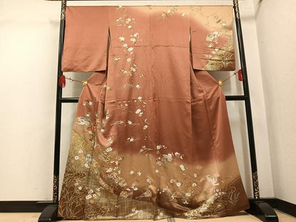 平和屋着物●訪問着　駒刺繍　扇面花文　暈し染め　金彩　正絹　逸品　AABL1786ph