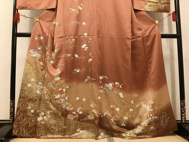 平和屋着物●訪問着　駒刺繍　扇面花文　暈し染め　金彩　正絹　逸品　AABL1786ph