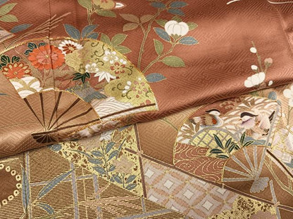 平和屋着物●訪問着　駒刺繍　扇面花文　暈し染め　金彩　正絹　逸品　AABL1786ph