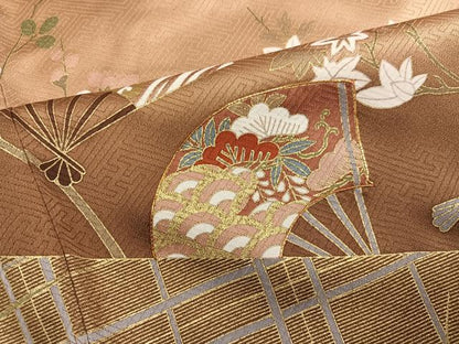 平和屋着物●訪問着　駒刺繍　扇面花文　暈し染め　金彩　正絹　逸品　AABL1786ph