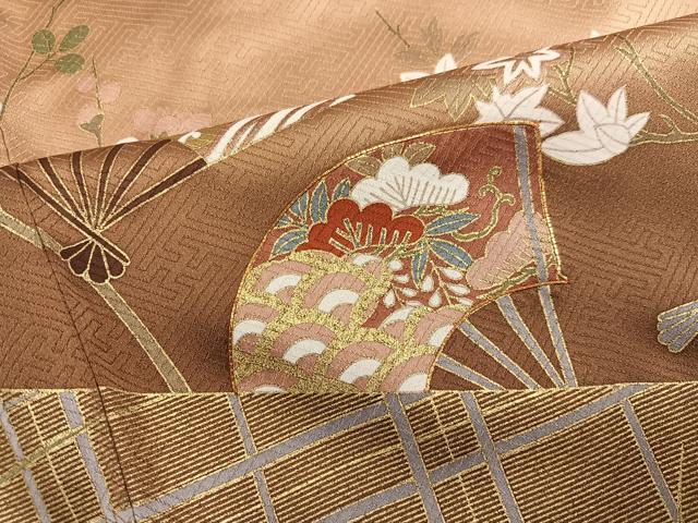 平和屋着物●訪問着　駒刺繍　扇面花文　暈し染め　金彩　正絹　逸品　AABL1786ph