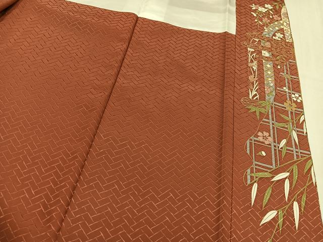 平和屋着物●訪問着　駒刺繍　扇面花文　暈し染め　金彩　正絹　逸品　AABL1786ph