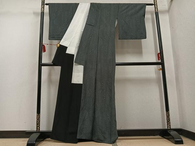 平和屋着物●江戸小紋　吉祥文　黒地　正絹　逸品　AABL1788ph