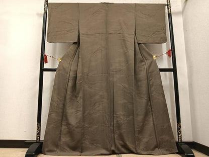 平和屋着物●上質な色無地　雪芝地紋　樺茶色　正絹　逸品　AABL1791ph
