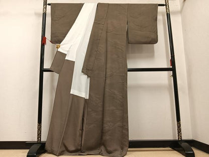 平和屋着物●上質な色無地　雪芝地紋　樺茶色　正絹　逸品　AABL1791ph
