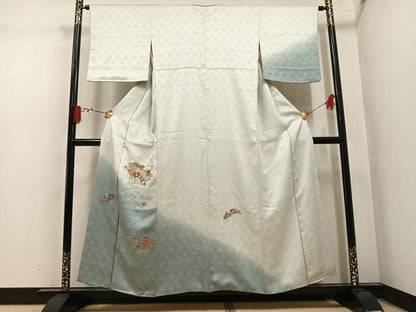 平和屋着物●訪問着　刺繍　草花文　暈し染め　金糸　正絹　逸品　AABL1793ph