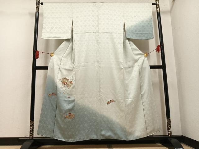 平和屋着物●訪問着　刺繍　草花文　暈し染め　金糸　正絹　逸品　AABL1793ph