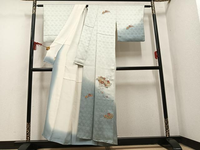 平和屋着物●訪問着　刺繍　草花文　暈し染め　金糸　正絹　逸品　AABL1793ph