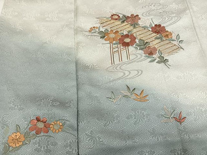 平和屋着物●訪問着　刺繍　草花文　暈し染め　金糸　正絹　逸品　AABL1793ph