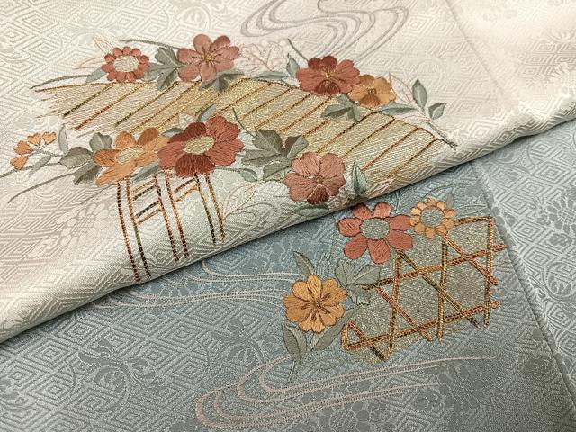 平和屋着物●訪問着　刺繍　草花文　暈し染め　金糸　正絹　逸品　AABL1793ph