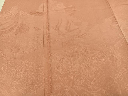 平和屋着物●豪華色留袖　人物地紋　赤香色　正絹　逸品　AABL1794ph