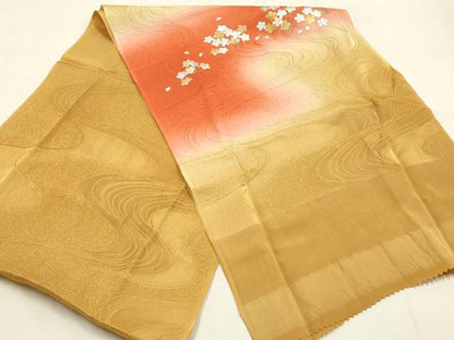 平和屋本店●和装小物　帯締め・帯揚げセット　高麗組　流水花文　金糸　金銀彩　暈し染め　正絹　逸品　未使用　AABL1810ay