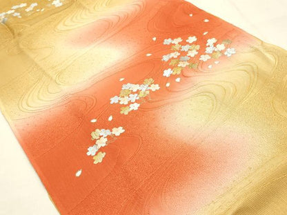 平和屋本店●和装小物　帯締め・帯揚げセット　高麗組　流水花文　金糸　金銀彩　暈し染め　正絹　逸品　未使用　AABL1810ay