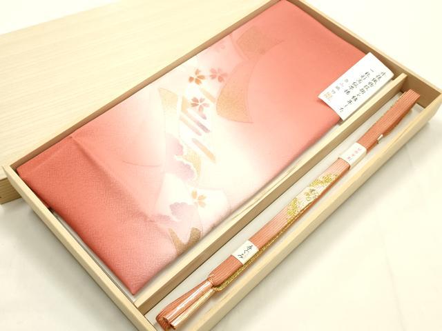 平和屋本店●和装小物　帯締め・帯揚げセット　高麗組　短冊花文　地紋起こし　丹後ちりめん　香山織物　正絹　逸品　未使用　AABL1815ay