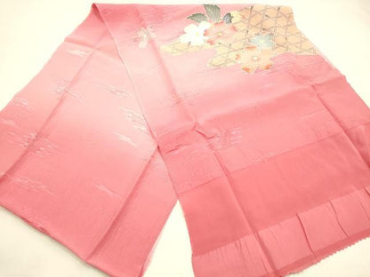 平和屋本店●和装小物　帯締め・帯揚げセット　高麗組　友禅　霞取り籬花文　金糸　暈し染め　正絹　逸品　未使用　AABL1817ay