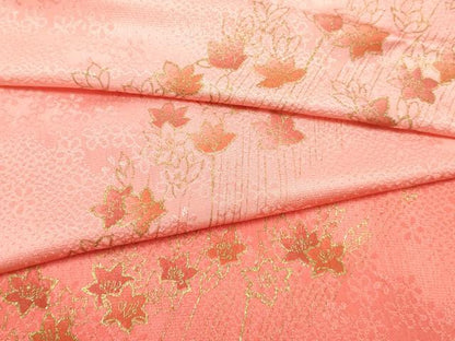 平和屋本店●和装小物　帯締め・帯揚げセット　平組　草花文　金糸　金彩　暈し染め　正絹　逸品　未使用　AABL1822ay