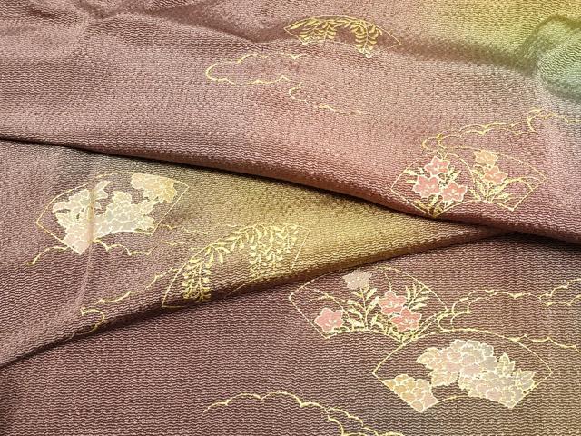 平和屋本店●和装小物　帯締め・帯揚げセット　高麗組　地紙花文　金糸　金彩　暈し染め　正絹　逸品　未使用　AABL1828ay