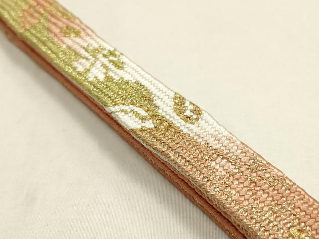 平和屋本店●和装小物　帯締め・帯揚げセット　高麗組 綾出し　枝梅　金糸　金彩　暈し染め　正絹　逸品　未使用　AABL1871ay
