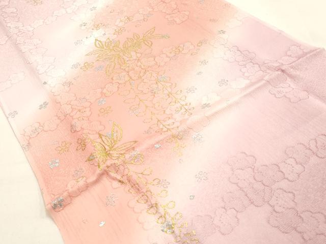 平和屋本店●和装小物　帯締め・帯揚げセット　平組　花柄　金糸　金銀彩　暈し染め　正絹　逸品　未使用　AABL1872ay