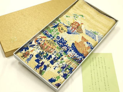 平和屋着物●極上  龍村美術織物　和装小物　卓布　テーブルセンター　壁掛け　「曳山」　金糸　逸品　AABL1888ay