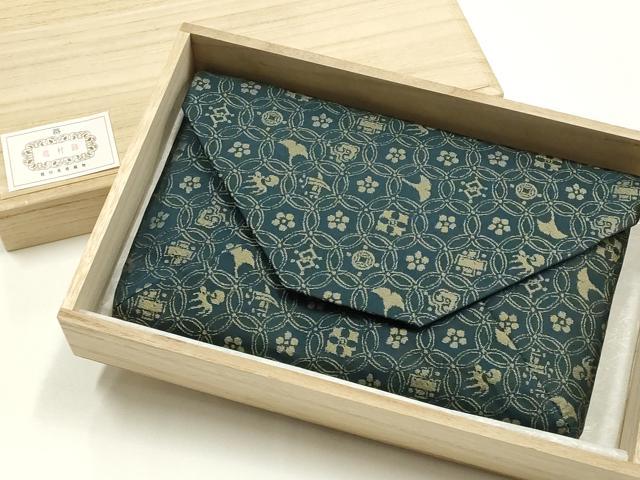 平和屋着物●極上  龍村美術織物　和装小物　和装バッグ　数寄屋袋　宗薫手銀杏文緞子　金糸　逸品　AABL1889ay