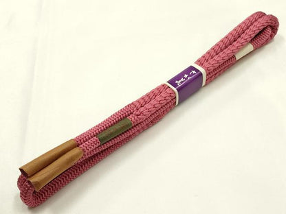 平和屋着物●和装小物　帯締め・帯揚げセット　丸組　草木染　百人一首地紋　今様色　さが美扱い　正絹　逸品　未使用　AABL1902ay