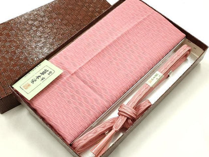 平和屋着物●和装小物　帯締め・帯揚げセット　草木染　平組　よろけ縞　紅梅色　正絹　逸品　未使用　AABL1905ay
