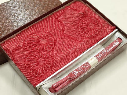 平和屋着物●和装小物　帯締め・帯揚げセット　平組　柄絞り　菊　あい美苑　正絹　逸品　未使用　AABL1906ay