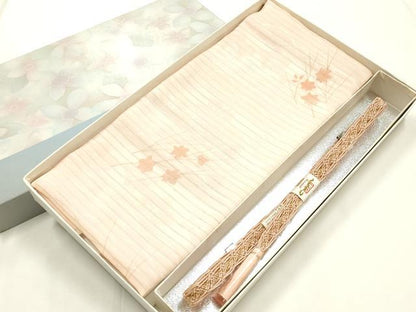 平和屋着物＊夏物　和装小物　帯締め・帯揚げセット　レース組　草花文　金糸　正絹　逸品　未使用　AABL1913ay