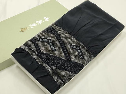平和屋着物▼男性　和装小物　兵児帯　中抜き絞り　立波吉祥文　正絹　逸品　AABL1929ay