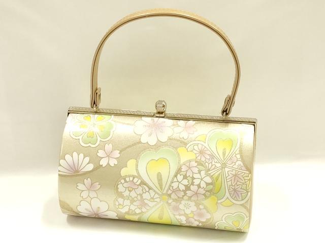 平和屋着物▼和装小物　和装バッグ　振袖用　ハンドバッグ　花柄　金彩　逸品　AABL1932ay
