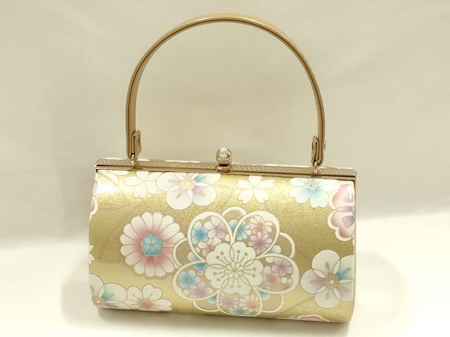 平和屋着物▼和装小物　和装バッグ　振袖用　ハンドバッグ　花柄　金彩　逸品　AABL1933ay
