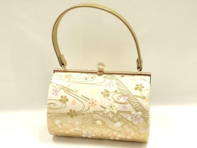 平和屋着物▼和装小物　和装バッグ　振袖用　ハンドバッグ　花柄　金銀彩　暈し　逸品　AABL1940ay