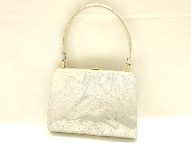 平和屋着物▼和装小物　和装バッグ　ハンドバッグ　立波花文　金銀糸　帯地使用　逸品　AABL1954ay