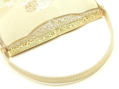平和屋着物▼和装小物　和装バッグ　ハンドバッグ　花丸文　金銀糸　帯地使用　逸品　AABL1956ay