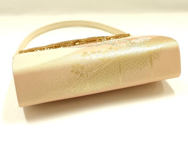 平和屋着物▼和装小物　和装バッグ　ハンドバッグ　花丸文　金銀糸　帯地使用　逸品　AABL1956ay