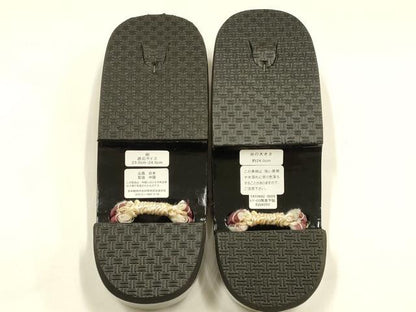 平和屋着物▼和装小物　下駄　桐下駄　鼻緒:花柄　逸品　未使用　AABL1962ay