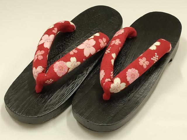 平和屋着物▼和装小物　下駄　桐下駄　鼻緒:花柄　逸品　未使用　AABL1963ay
