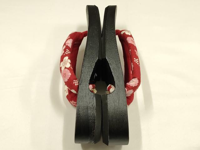 平和屋着物▼和装小物　下駄　桐下駄　鼻緒:花柄　逸品　未使用　AABL1963ay