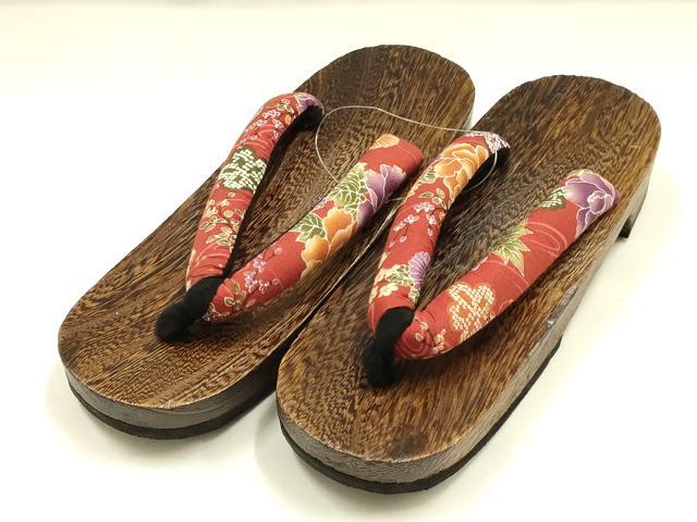 平和屋着物▼和装小物　下駄　桐下駄　鼻緒:花柄　逸品　未使用　AABL1964ay
