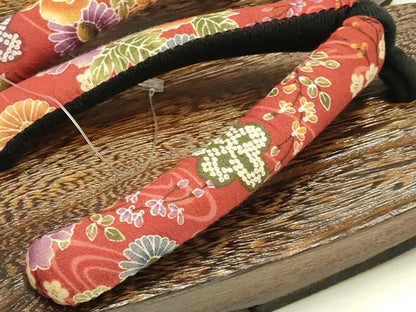 平和屋着物▼和装小物　下駄　桐下駄　鼻緒:花柄　逸品　未使用　AABL1964ay